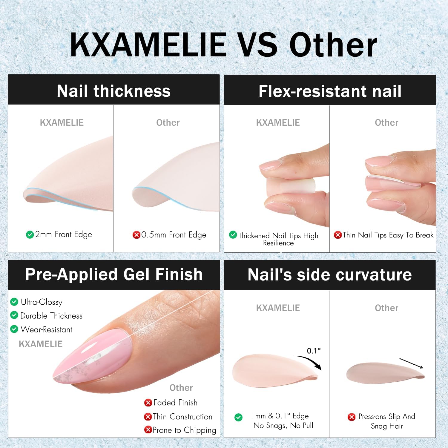KXAMELIE worn on hand lifestyle shot demonstrating chic almond shape benefit
