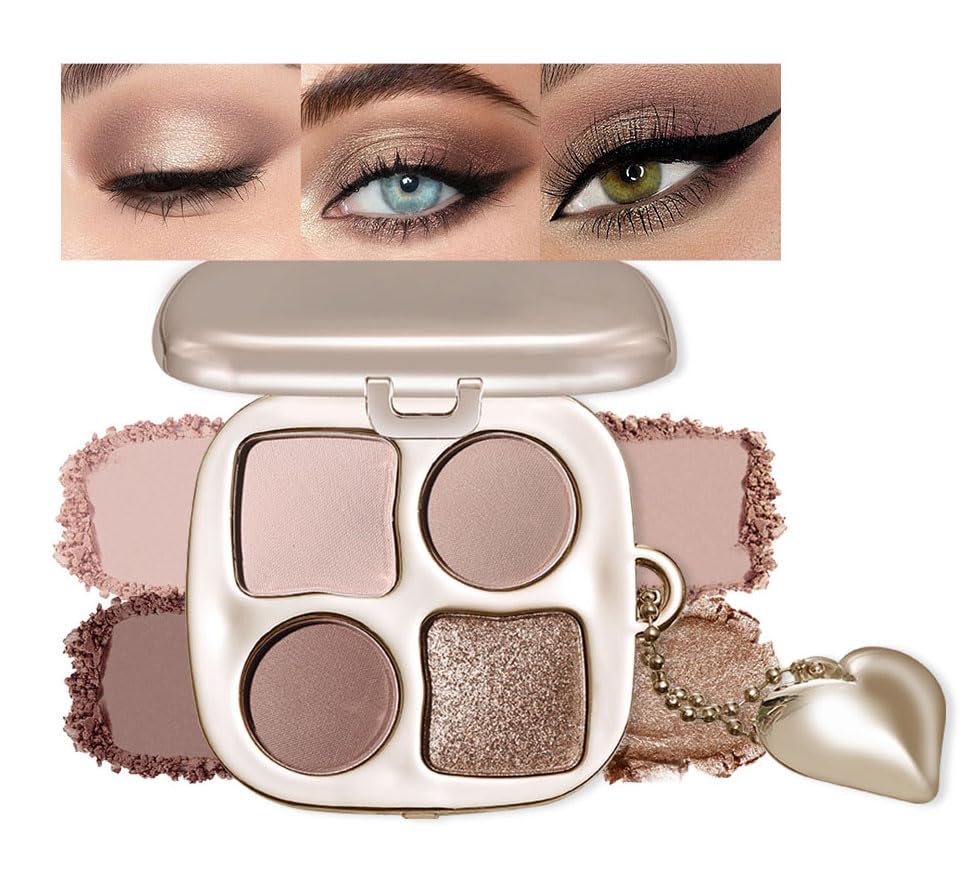 KXmzeG palette front view showing four cool matte shades and mirror, great portability