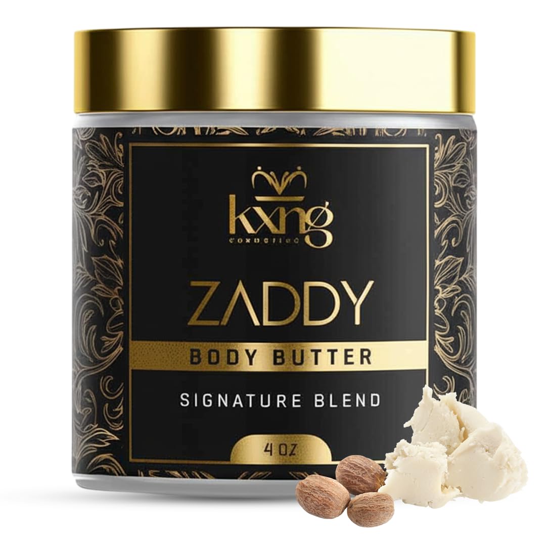 KXNG Cosmetics jar front view showing Zaddy scent and clean design benefit: clear product ID