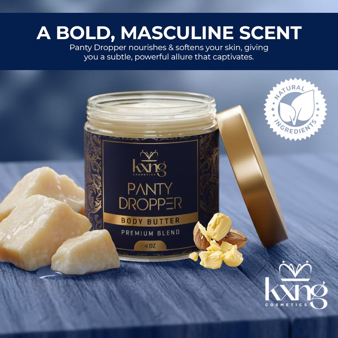 KXNG Cosmetics ingredients display shea cocoa mango for nourishing benefits