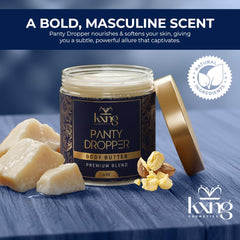 KXNG Cosmetics ingredients display shea cocoa mango for nourishing benefits