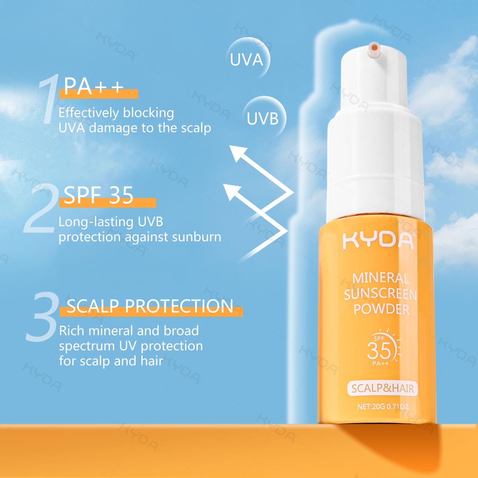 KYDA used outdoors on beach protecting scalp while enjoying sun