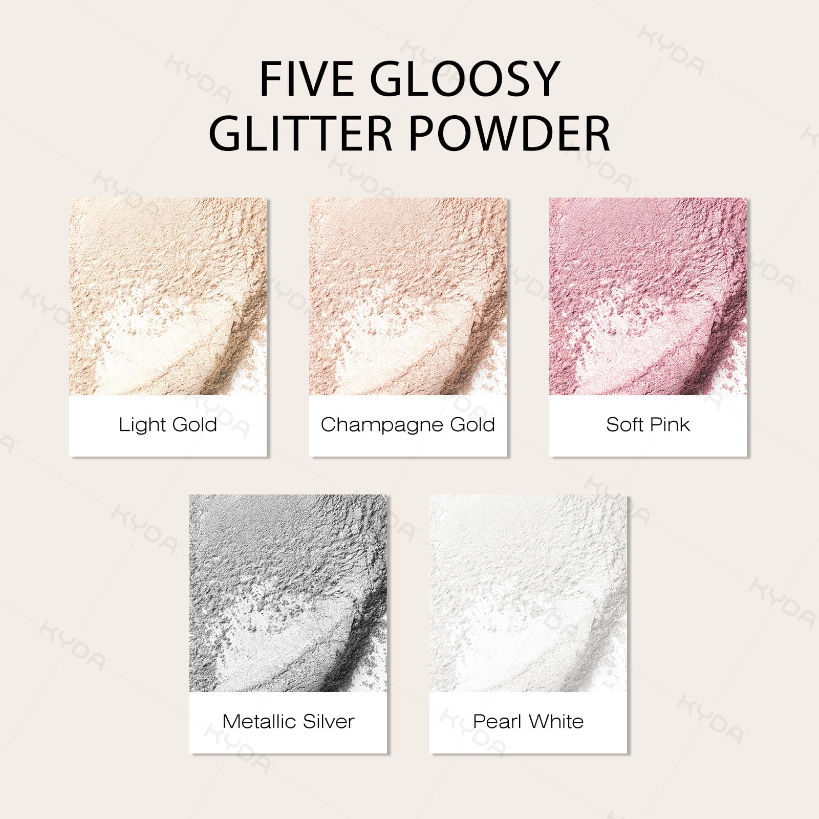 KYDA macro glitter texture revealing fine particles for smooth reflective finish