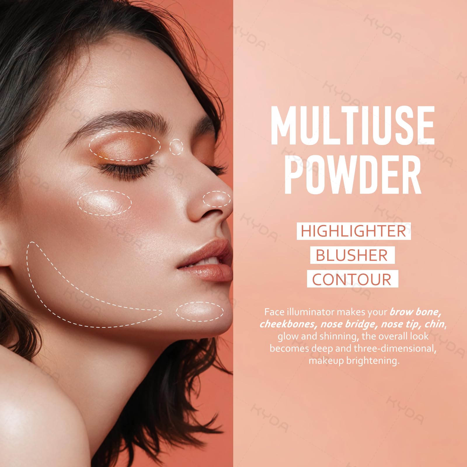 KYDA close-up of baked powder texture, highlights smooth blendable shimmer