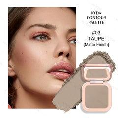 KYDA close-up of pressed powder pans highlighting silky texture benefit