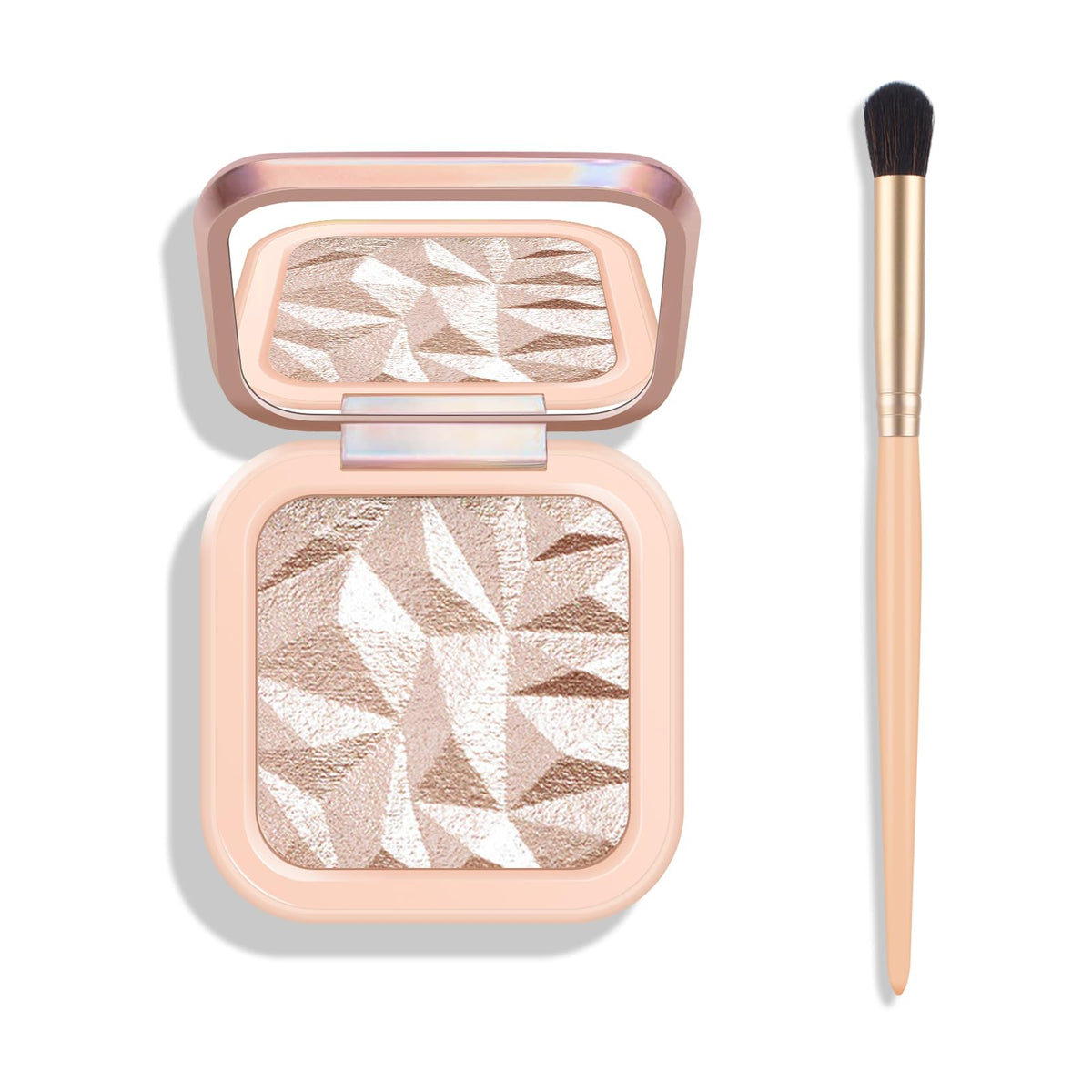 KYDA palette front view showing three rose gold shades and compact mirror benefit portable glow