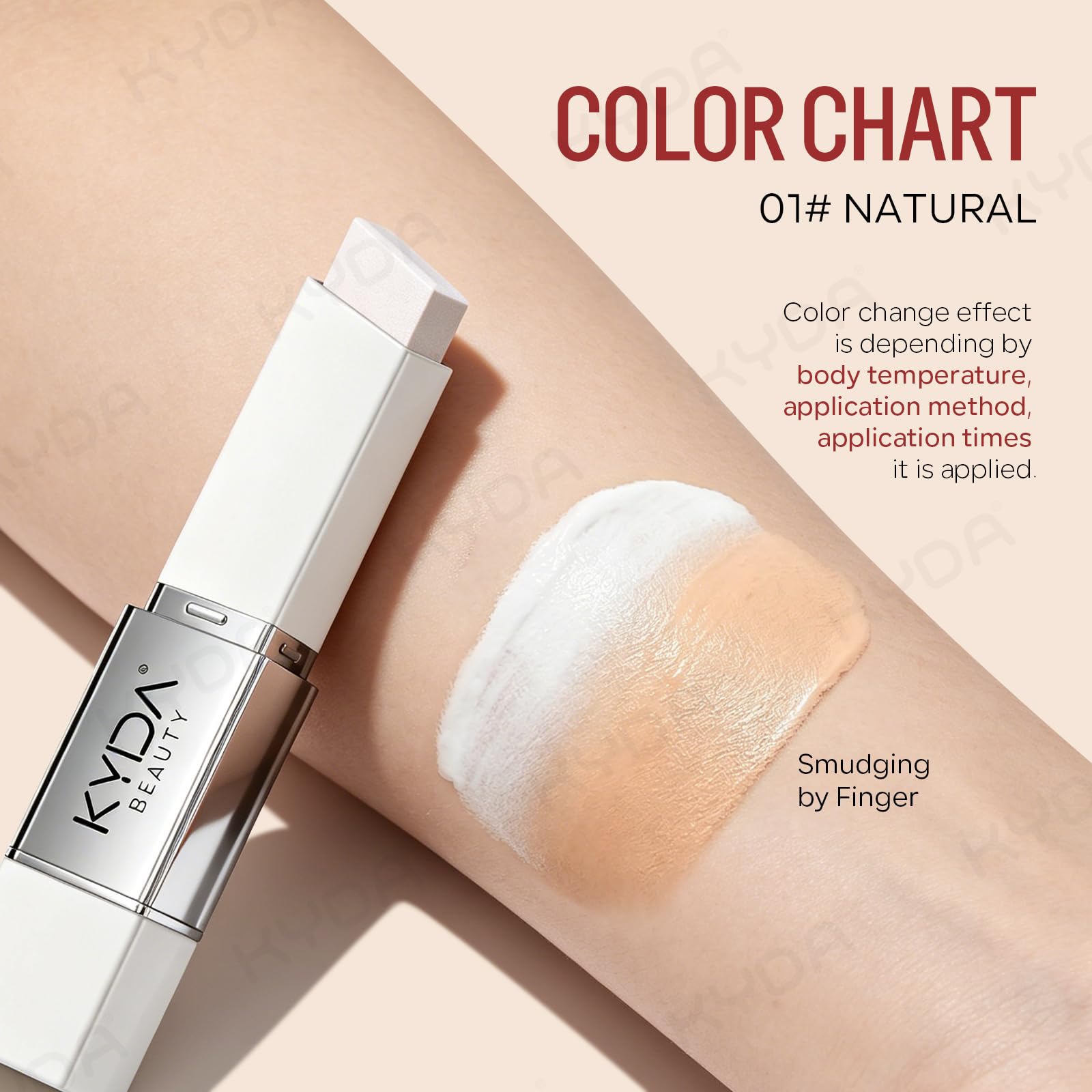 KYDA foundation blended on face before and after showing evened tone and natural glow benefit