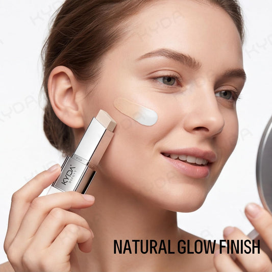 KYDA creamy foundation close-up texture demonstrating smooth blendability and moisturizing finish benefit