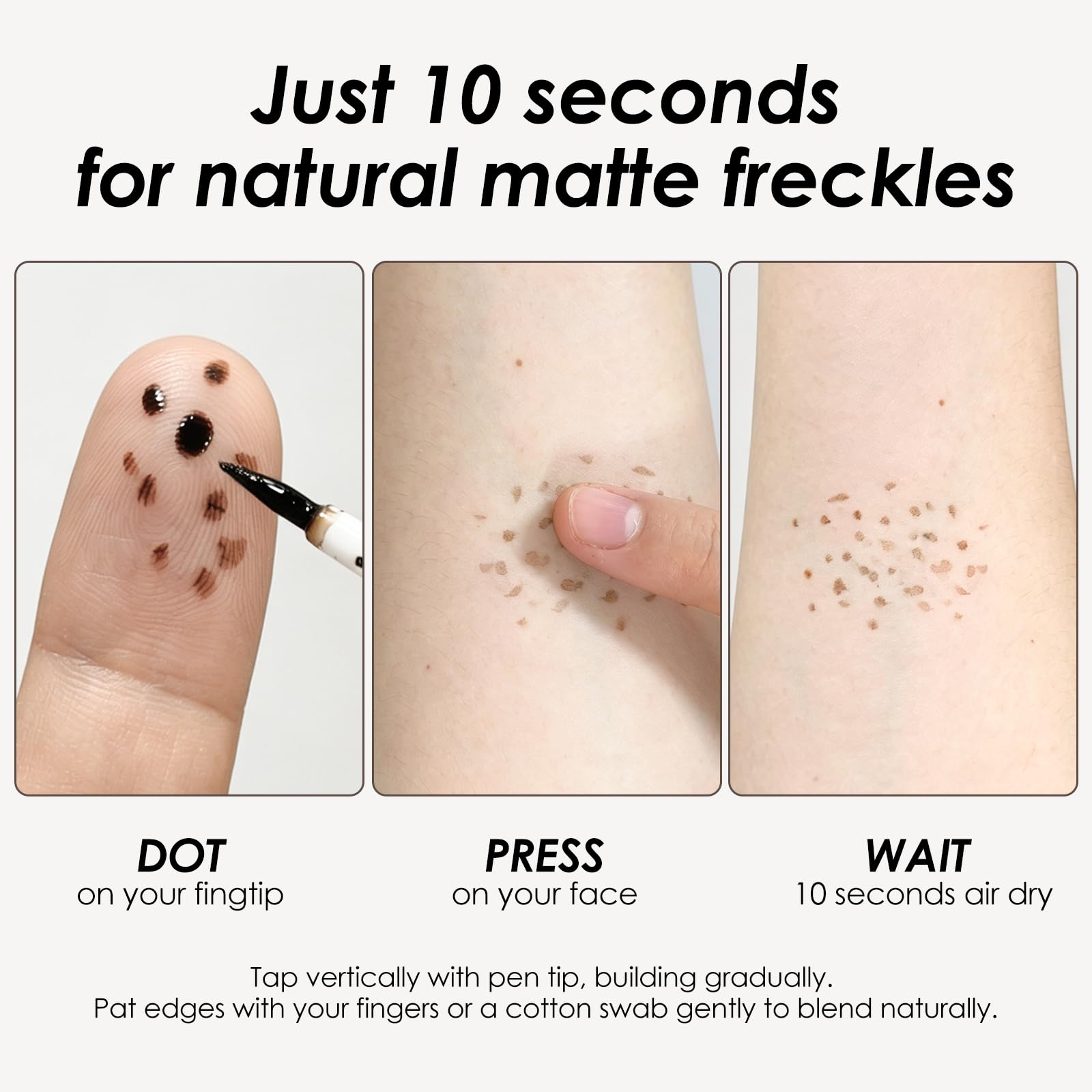 KYDA tiny freckle dots on skin detail demonstrating natural look