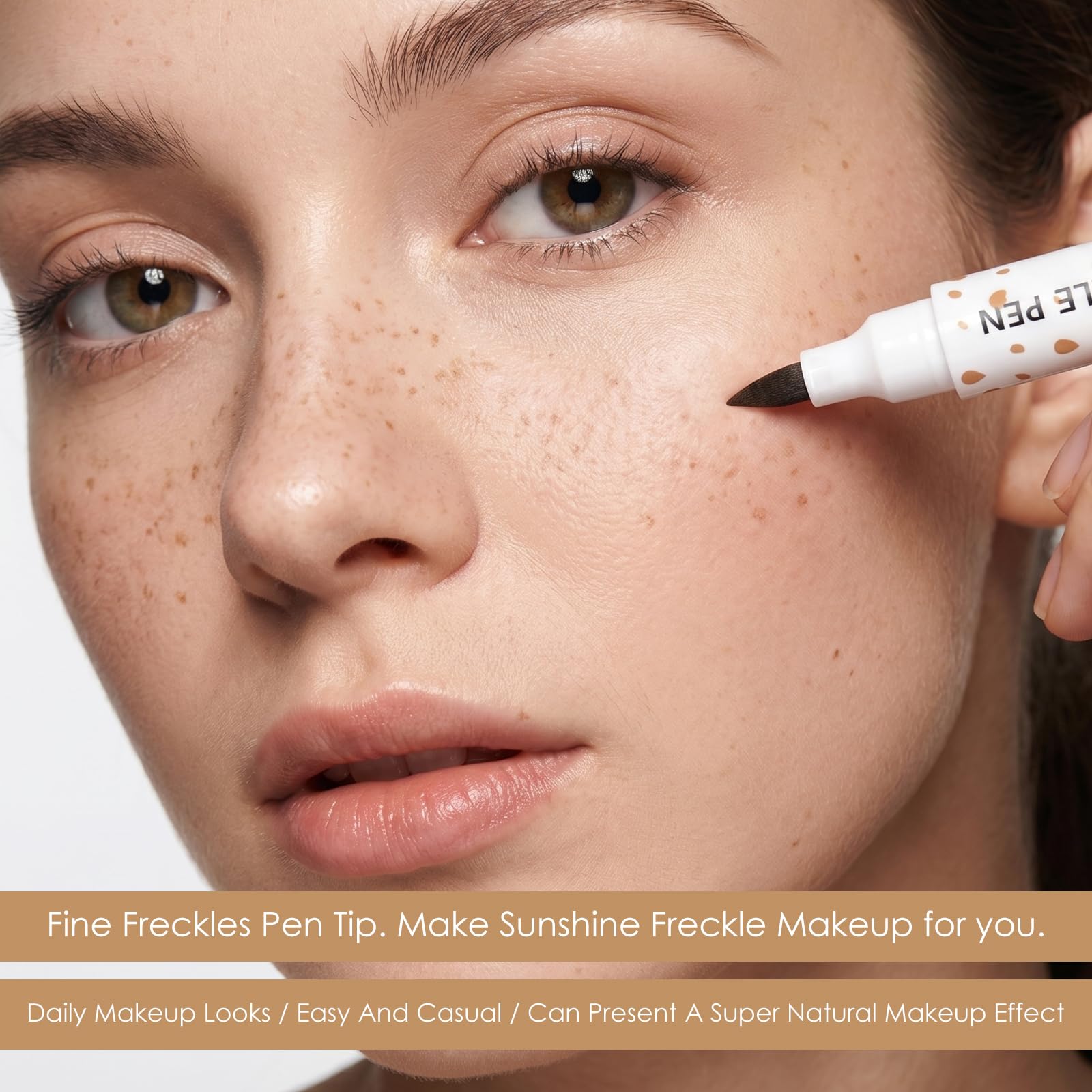 KYDA before and after face showing subtle natural freckles transformation