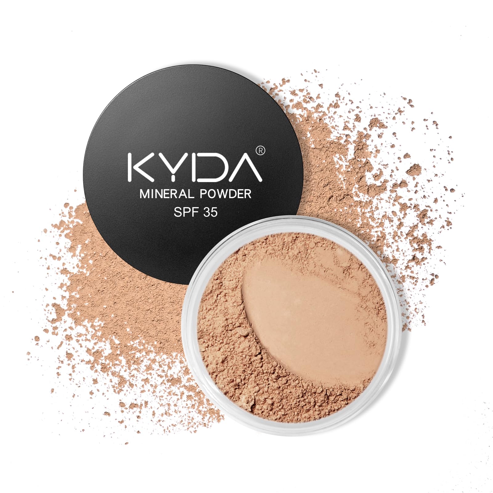 KYDA jar front view showing medium beige shade and compact benefit