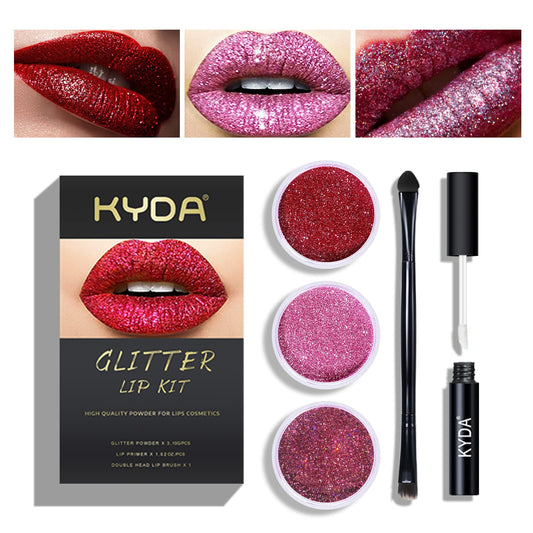 KYDA front packaging showing the glitter lip kit and benefits for gifting