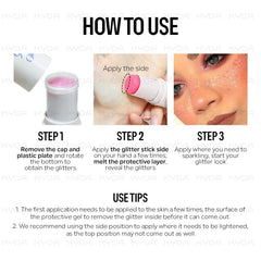 KYDA glitter stick held in hand to show size and portability for on-the-go touch-ups