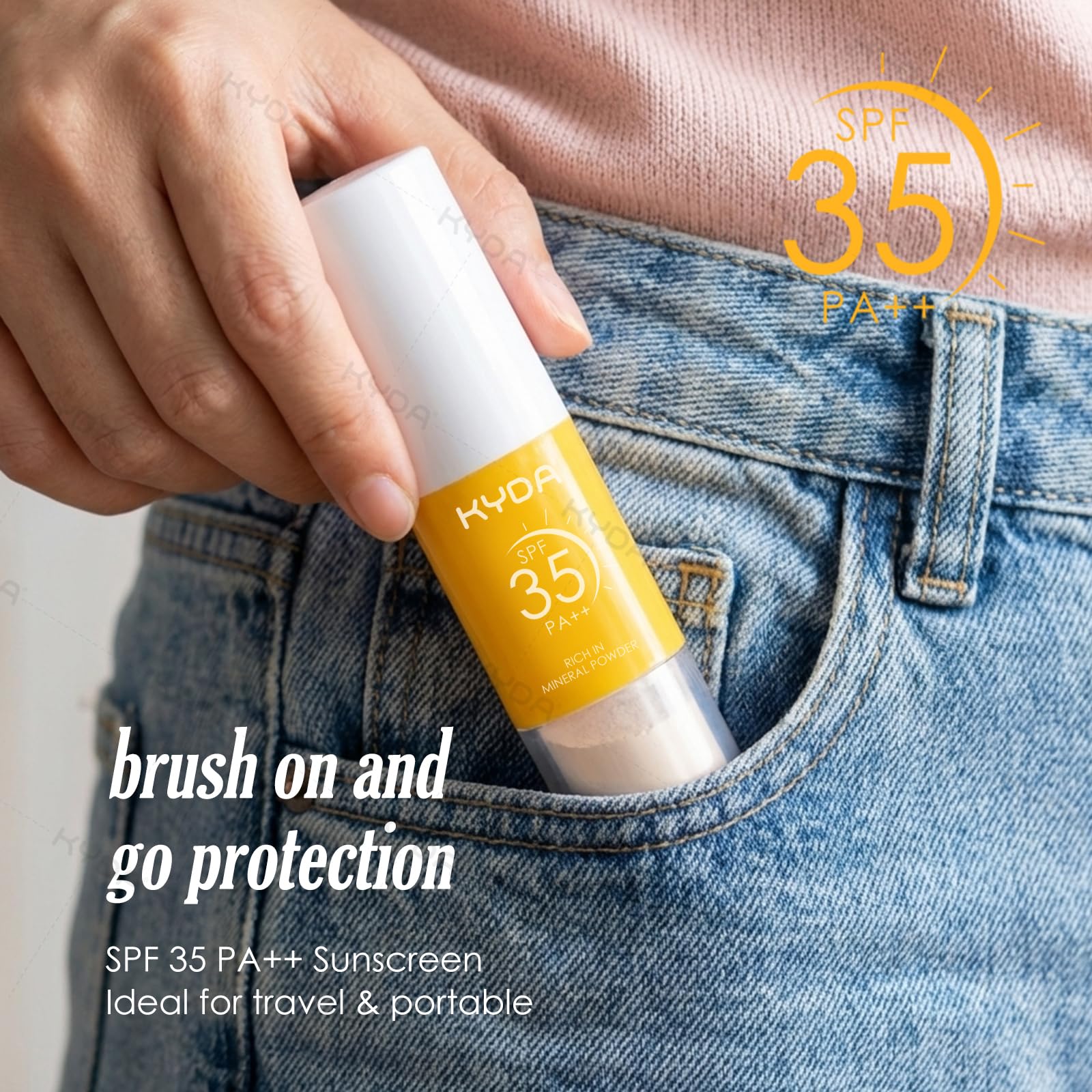 KYDA in outdoor scene demonstrating everyday sun protection and touch-ups