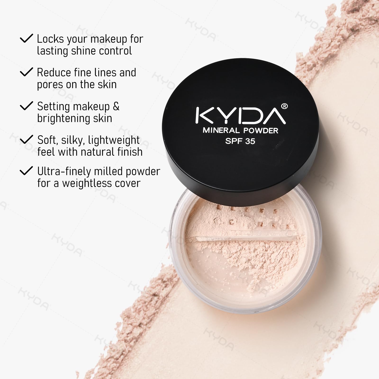 KYDA brush application demonstrating lightweight blending and oil control benefit