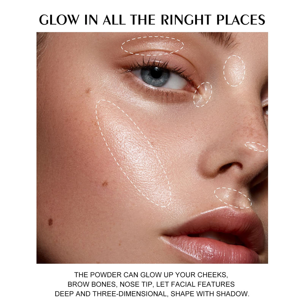 KYDA model applying highlighter to cheekbone for instant natural radiance