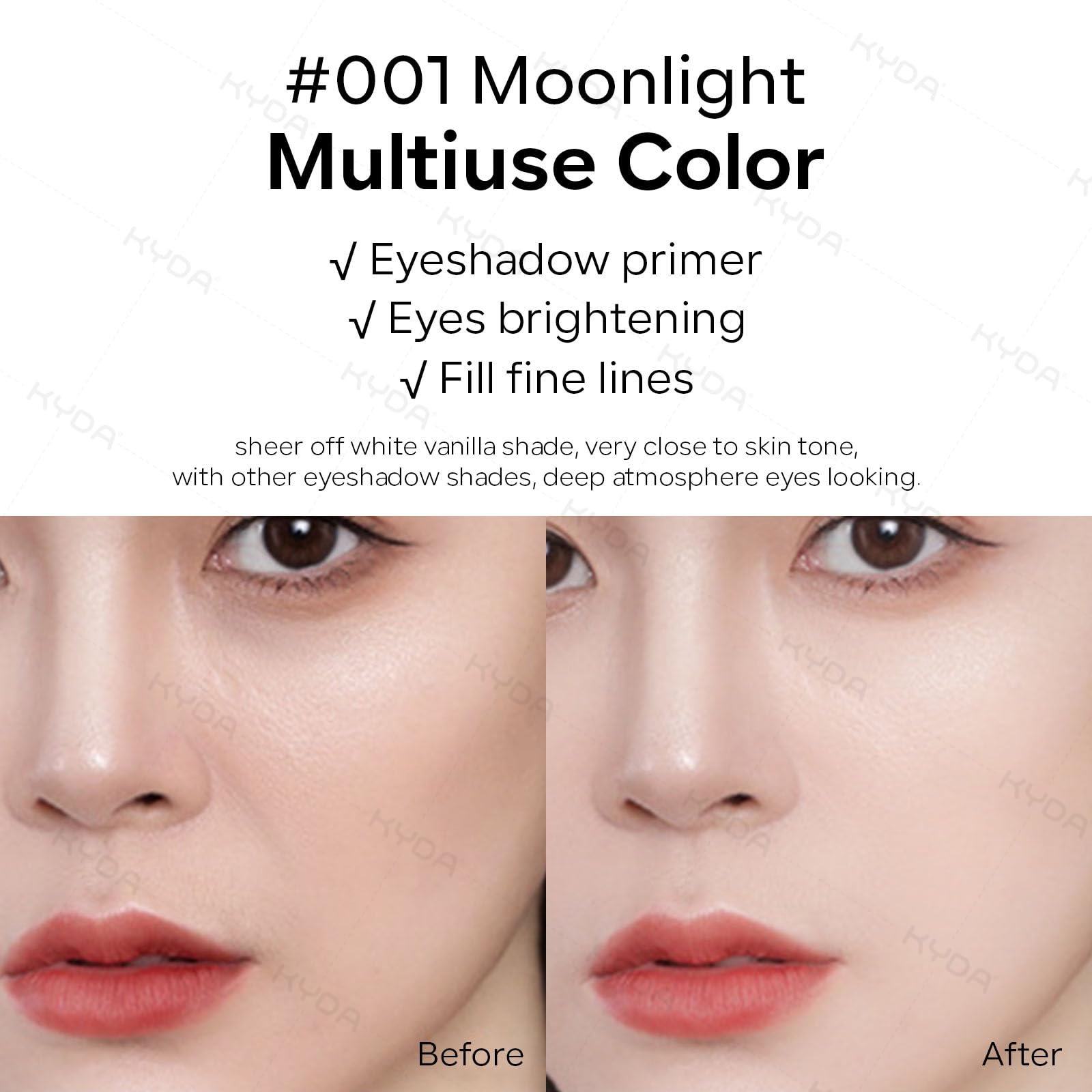 KYDA swatches on arm illustrating buildable pigmentation and neutral payoff benefit: customizable coverage