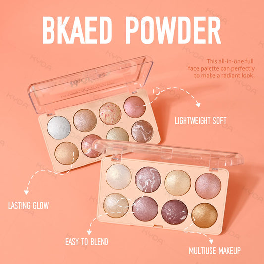 KYDA palette opened to reveal eight shades, versatile options for eyes and face