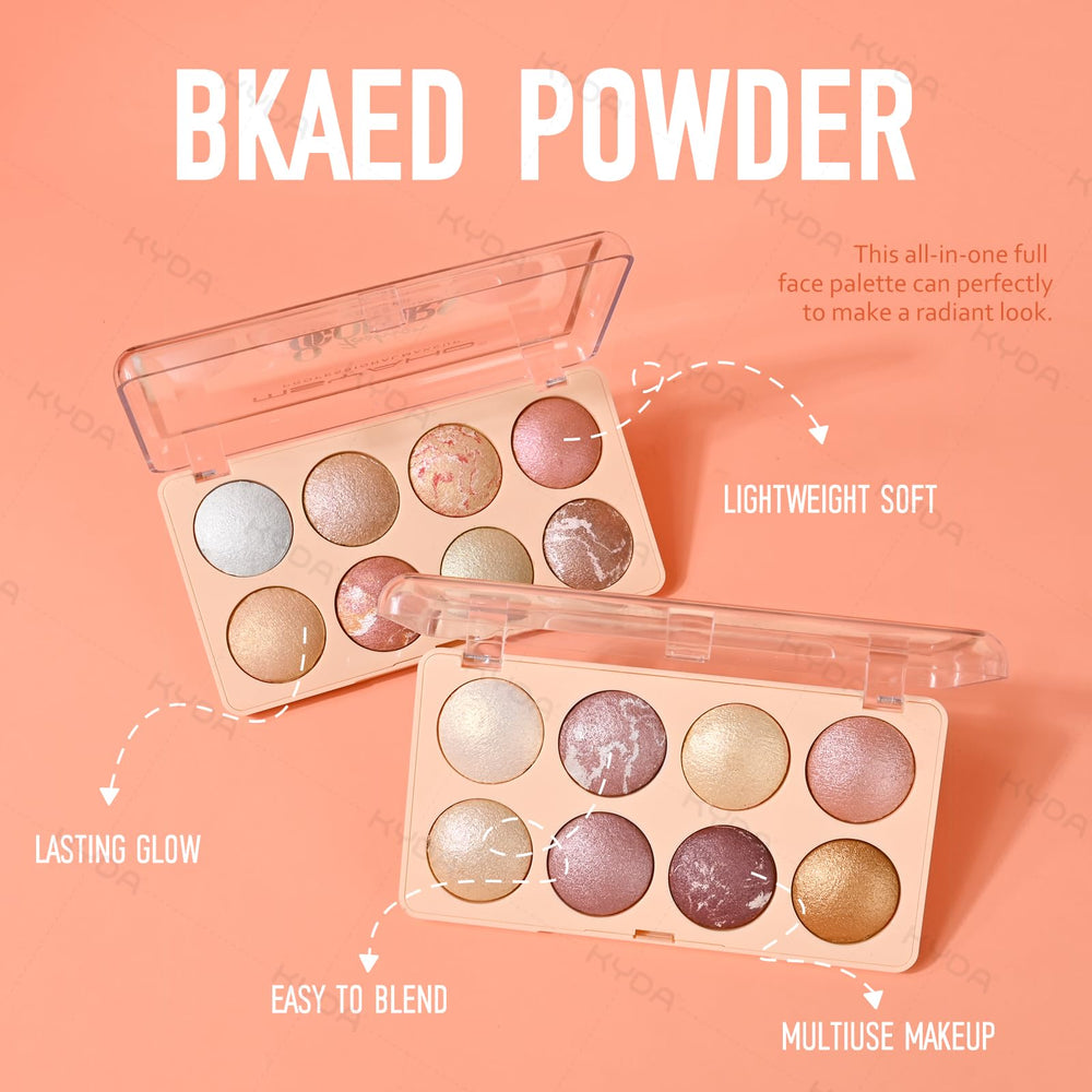 KYDA palette opened displaying eight shades for versatile eyes and face looks