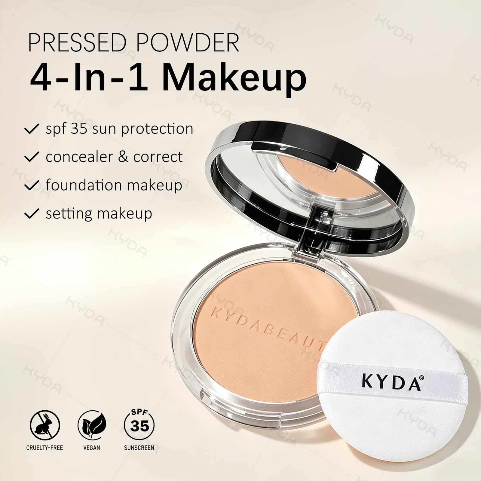 KYDA close-up powder texture highlighting smooth matte finish