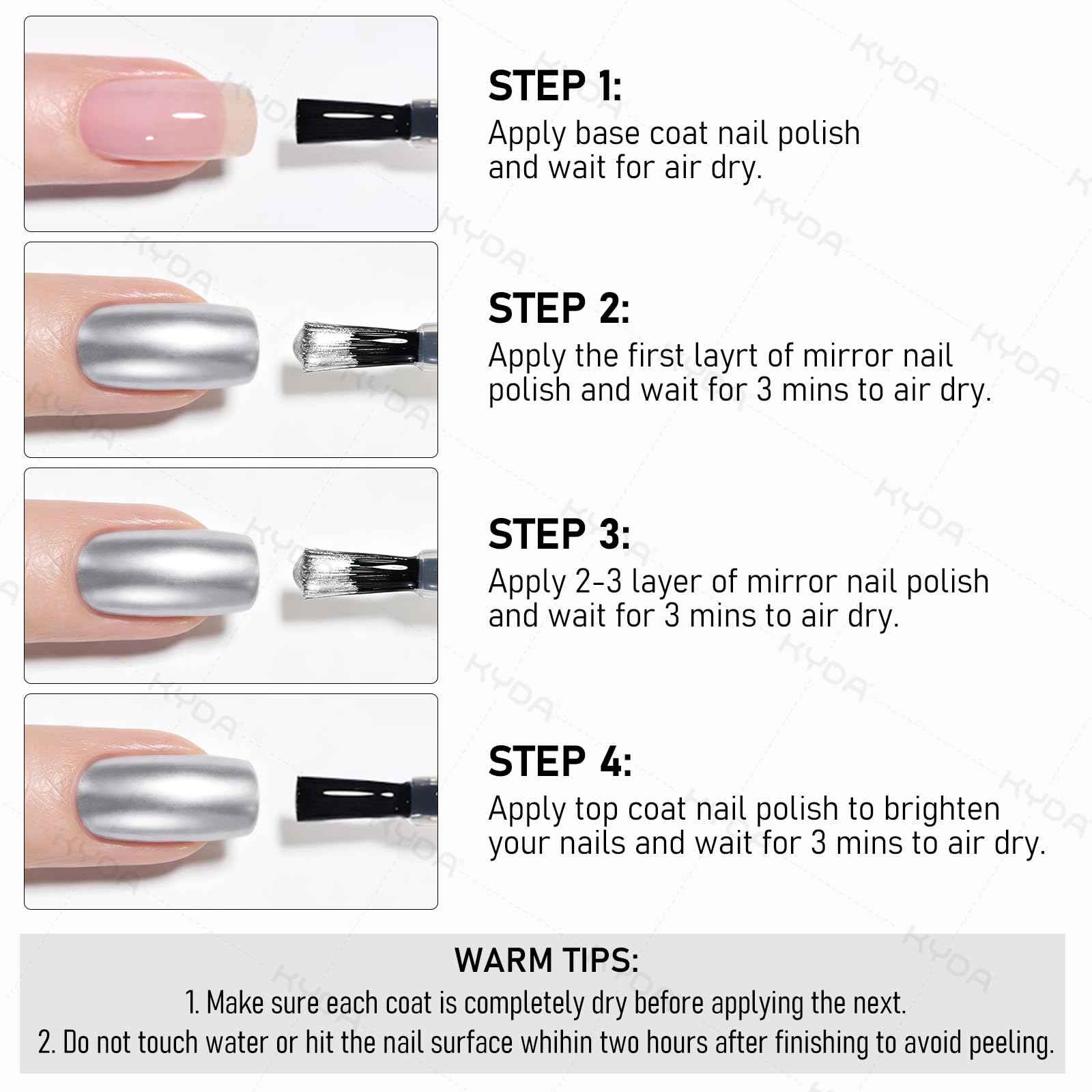 KYDA finished manicure at night event showing reflective chrome for dramatic effect