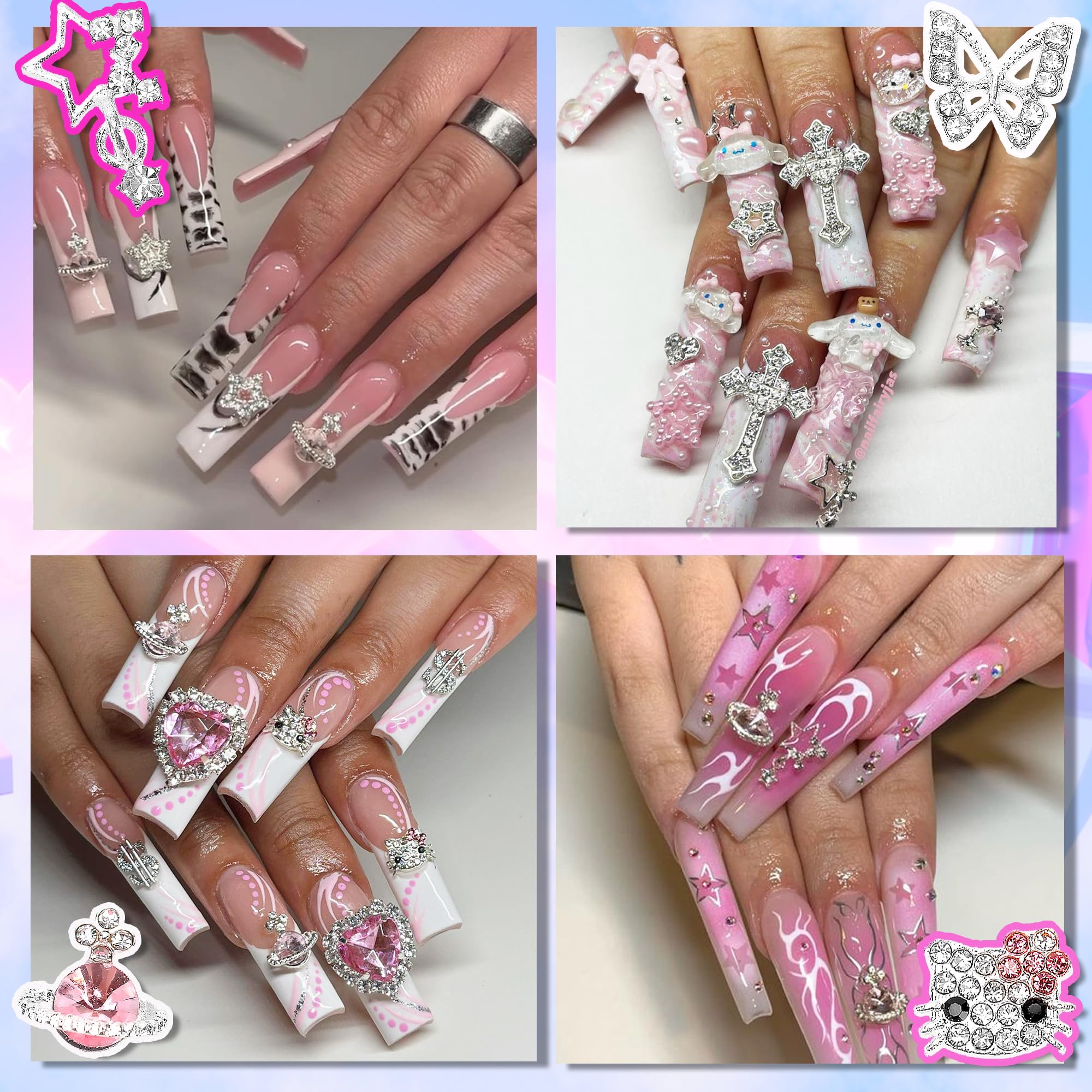 KYLELOVE charms applied on acrylic nail demonstrating finished look and style