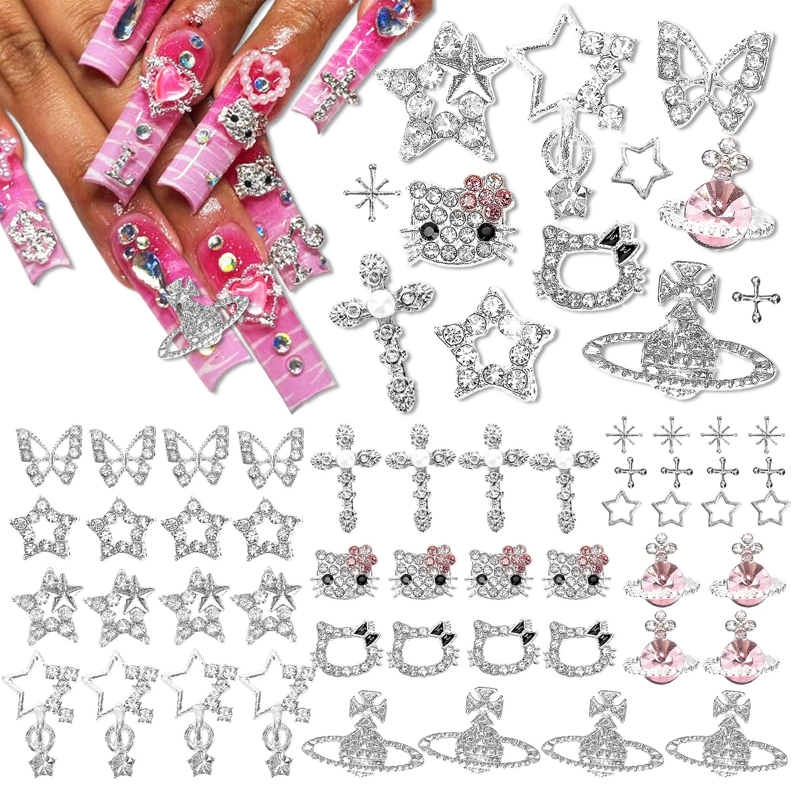 KYLELOVE front packaging showing 48-piece nail charm set and clear view