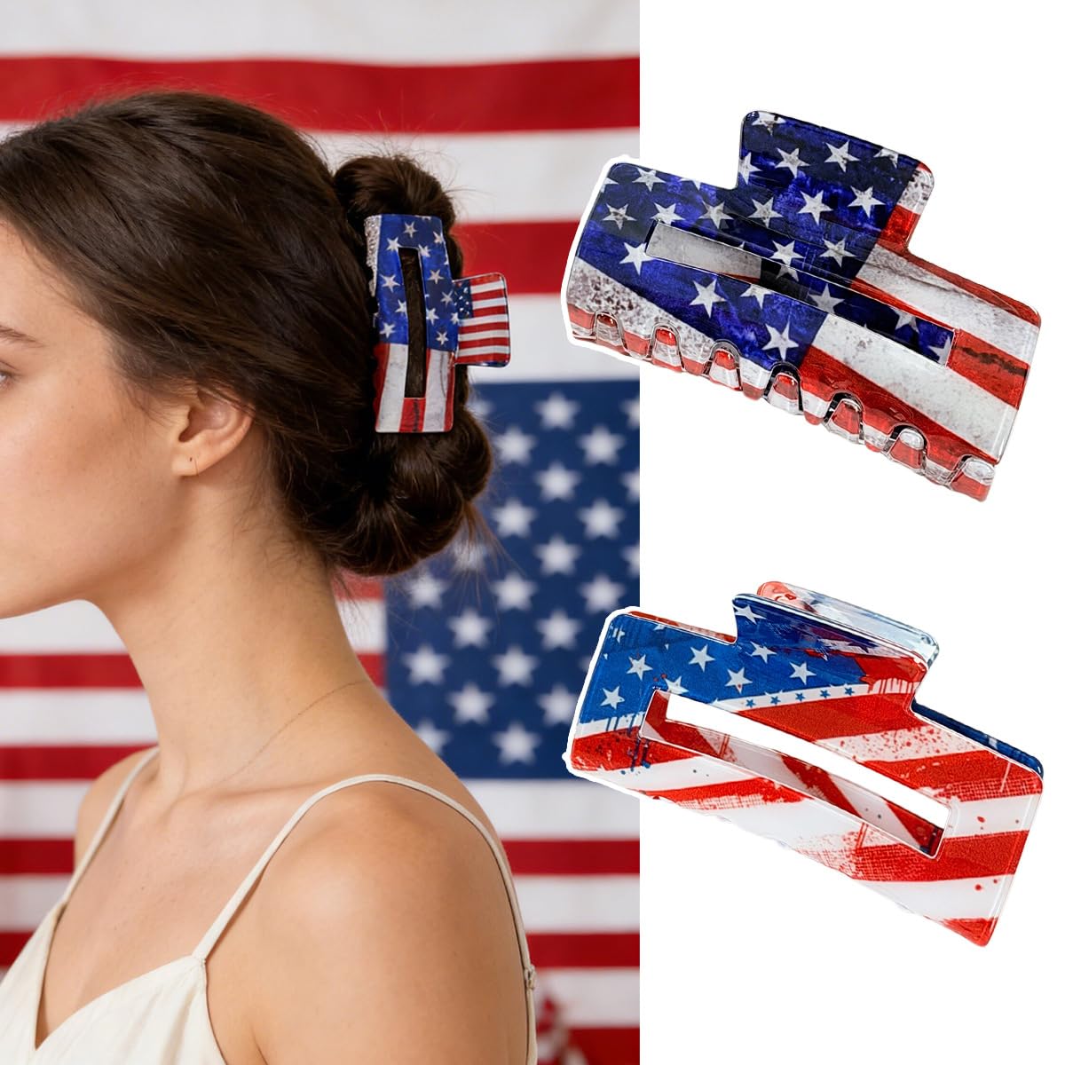 KZBTRBT lifestyle image at a parade wearing clips for patriotic event-ready style