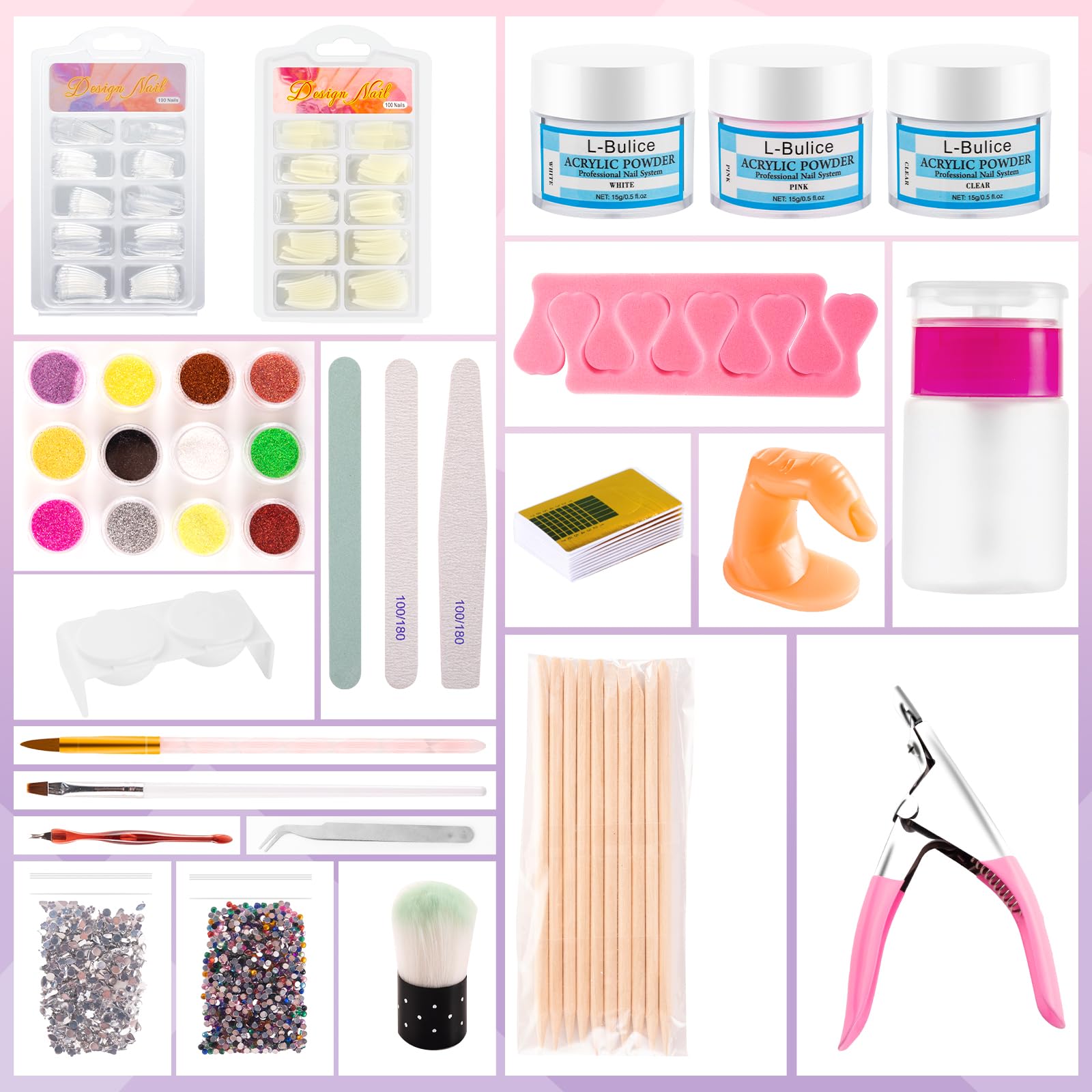L-Bulice brush clipper and file laid out for easy application and precise shaping