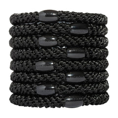 L. Erickson front pack of eight black ponytail holders showing neat packaging and convenience