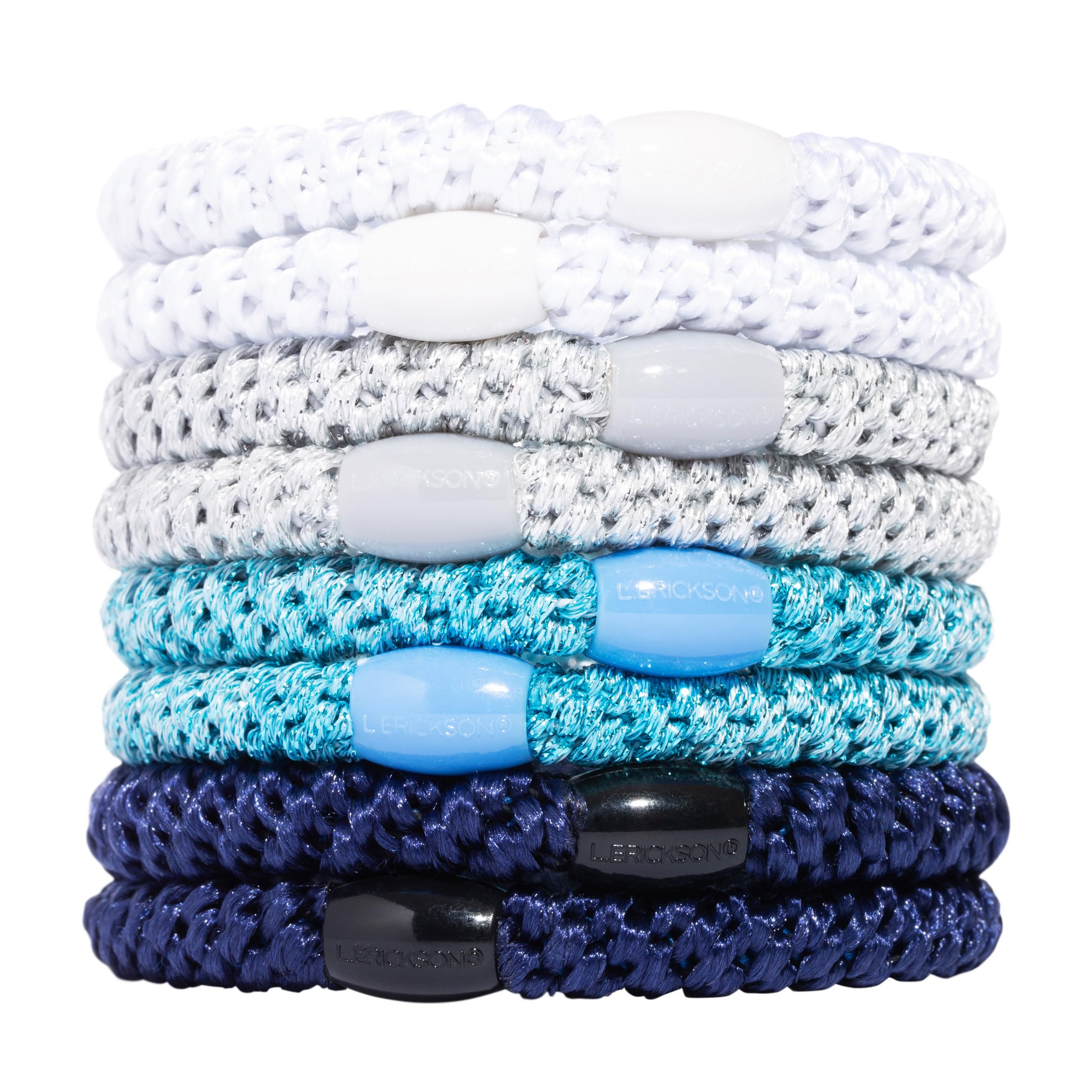 L. Erickson front pack showing blue silver white ties and organized colors