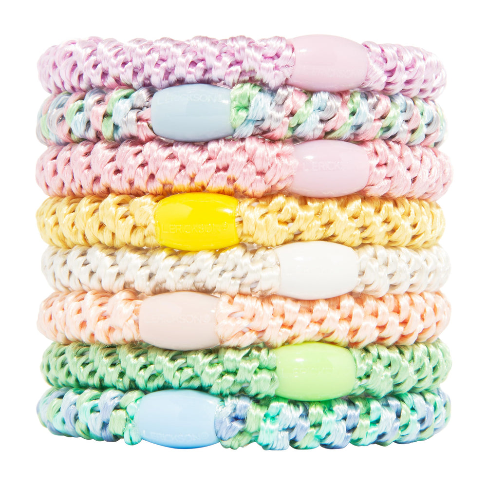 L. Erickson front packaging showing taffy pastel hair ties and durable hold