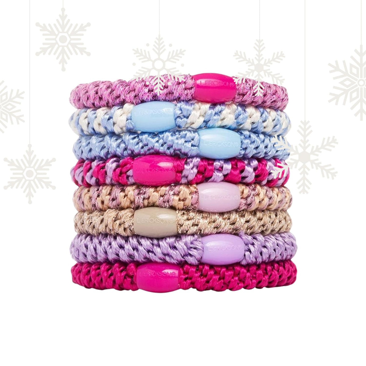 L. Erickson front pack showing pastel hair tie assortment and convenience