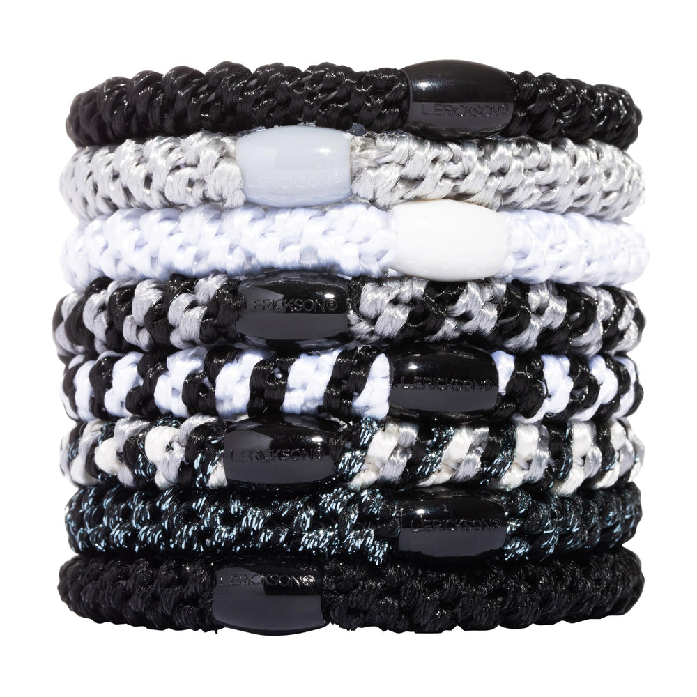 L. Erickson front pack shot showing eight Night Owl hair ties and convenience