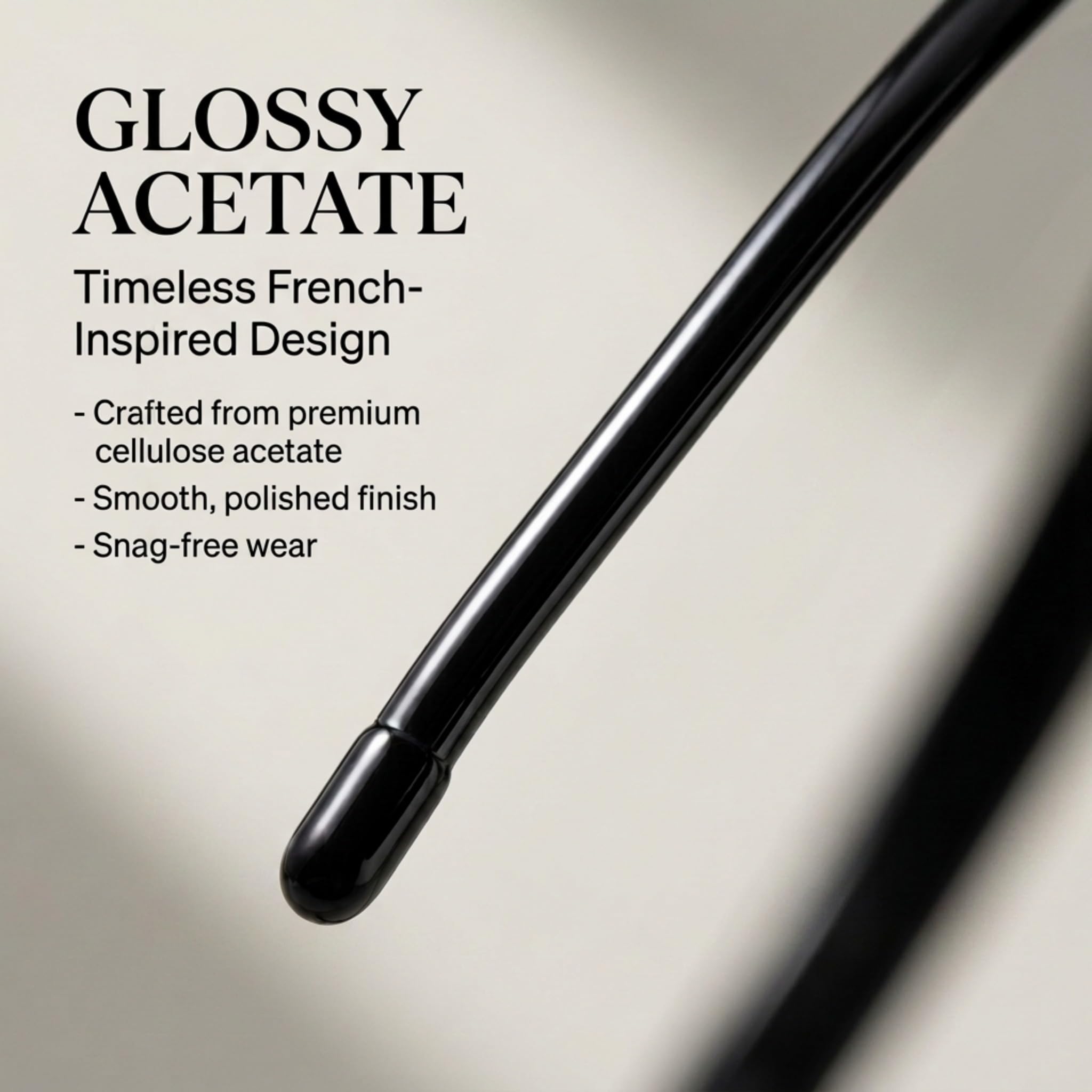 L. Erickson close-up of glossy acetate texture with polished aesthetic benefit