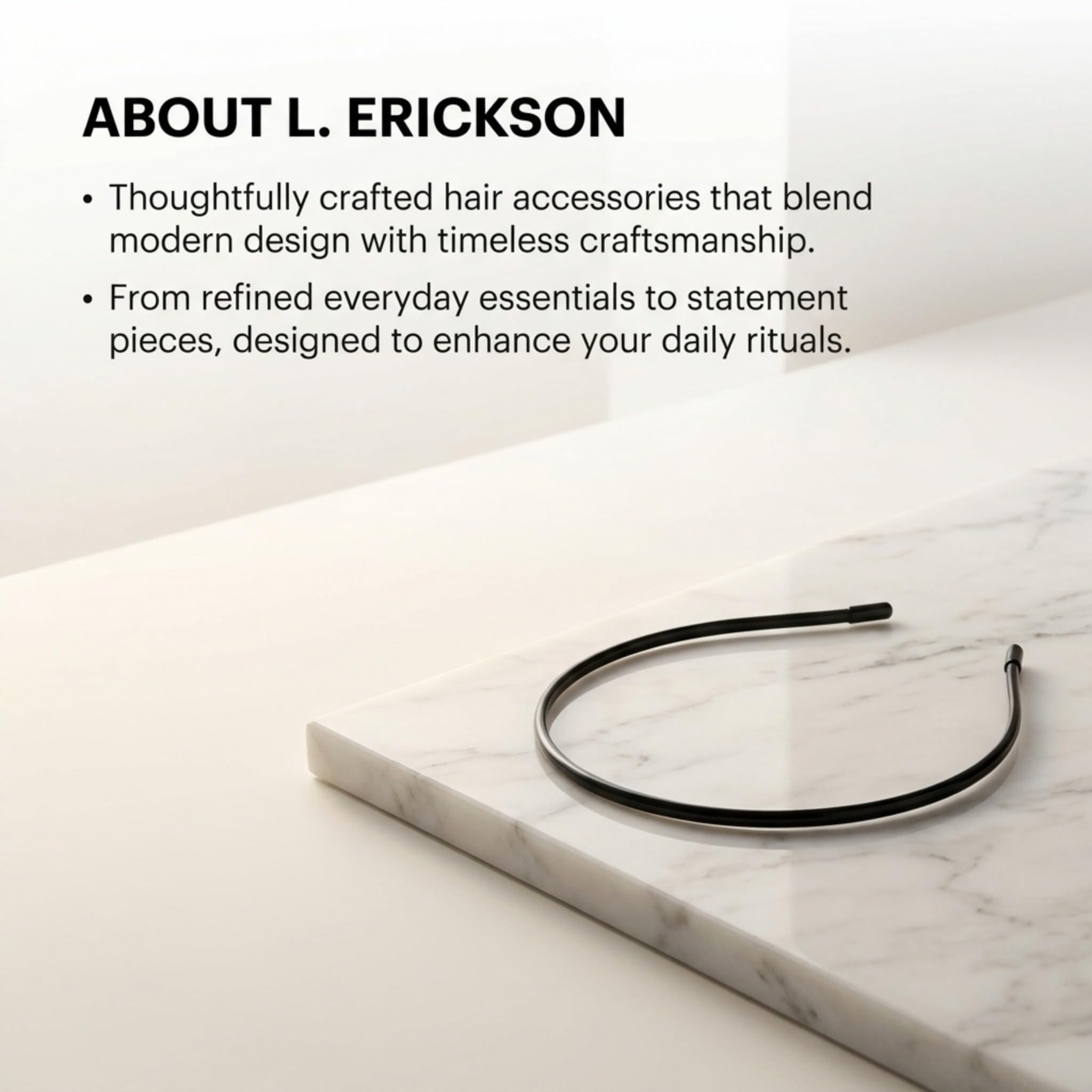L. Erickson headband worn by model adding a neat, stylish everyday touch