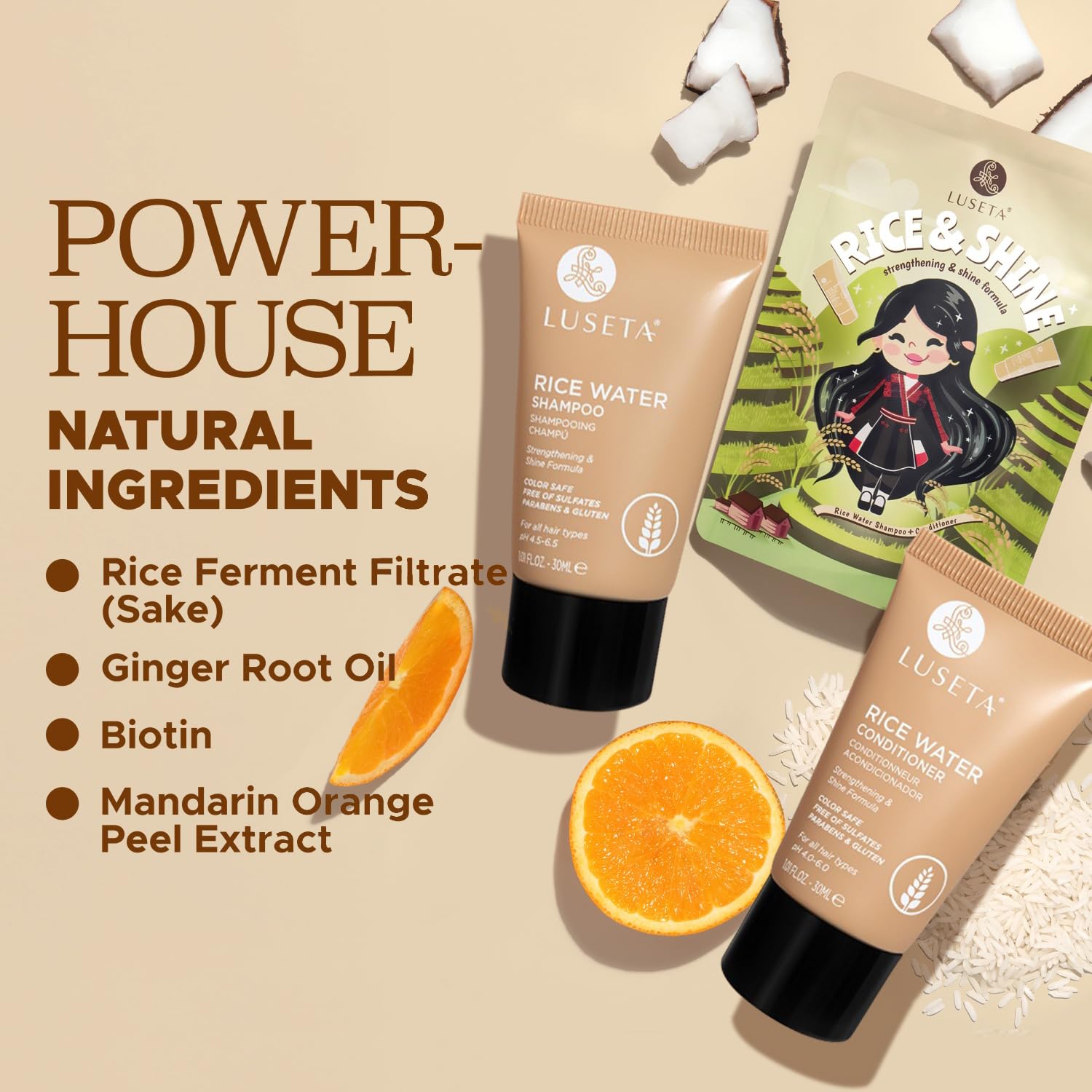 L LUSETA set styled on bathroom shelf for everyday routine ease