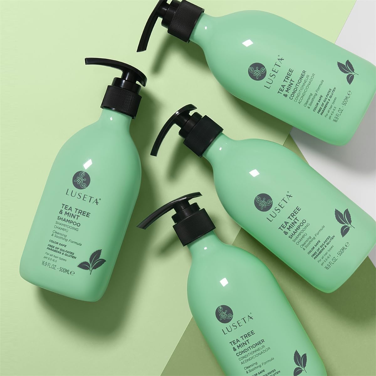 L LUSETA bottles styled on bathroom shelf, everyday routine benefit