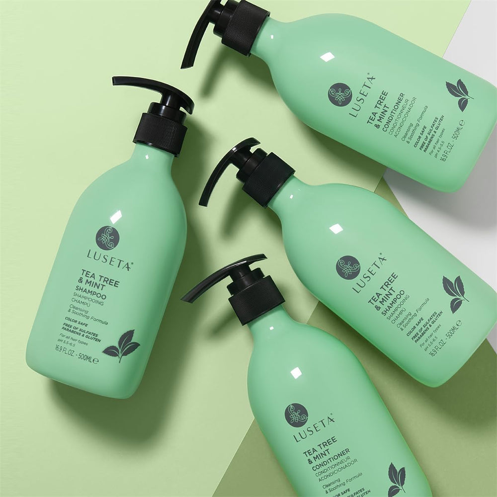 L LUSETA bottles styled on bathroom shelf, everyday routine benefit