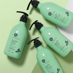 L LUSETA bottles styled on bathroom shelf, everyday routine benefit