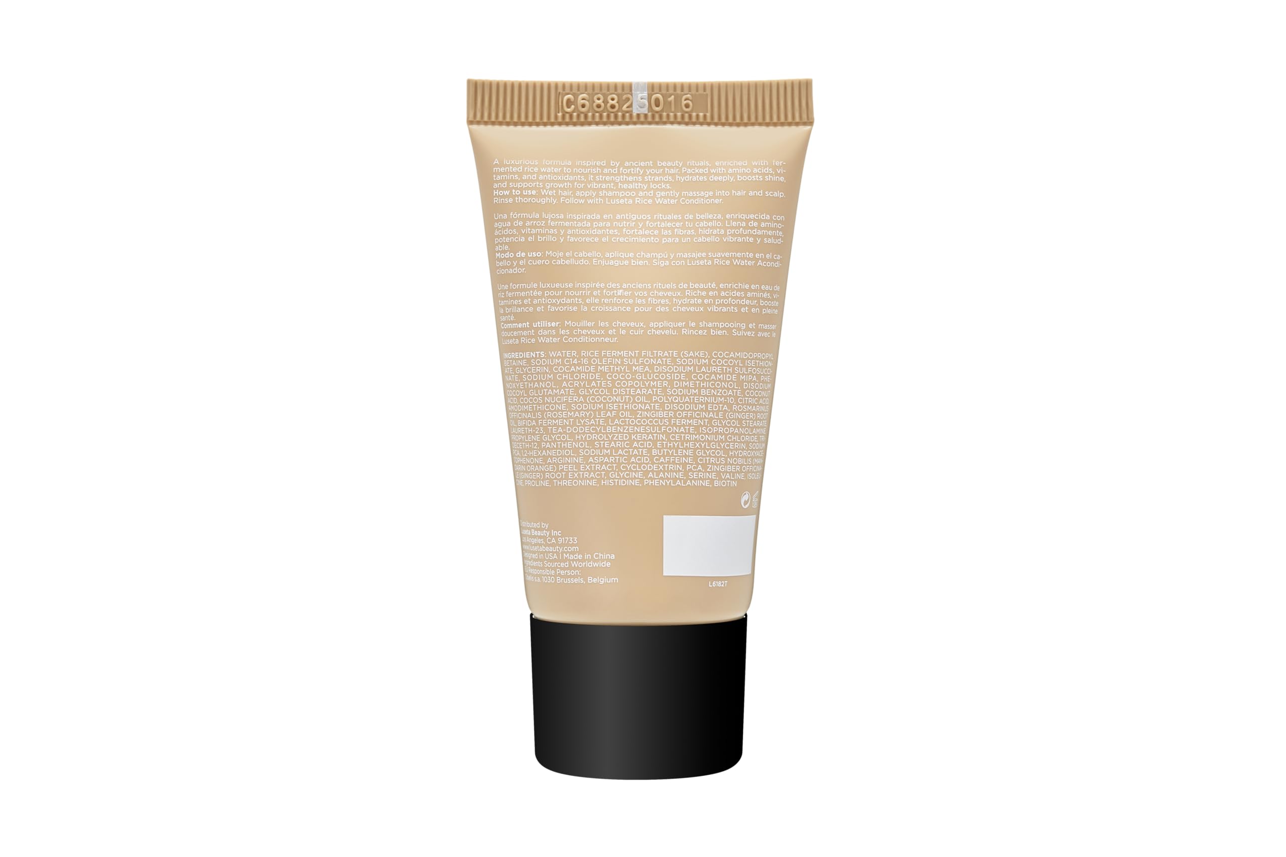 L LUSETA shampoo lather on hair in shower illustrating effective cleanse