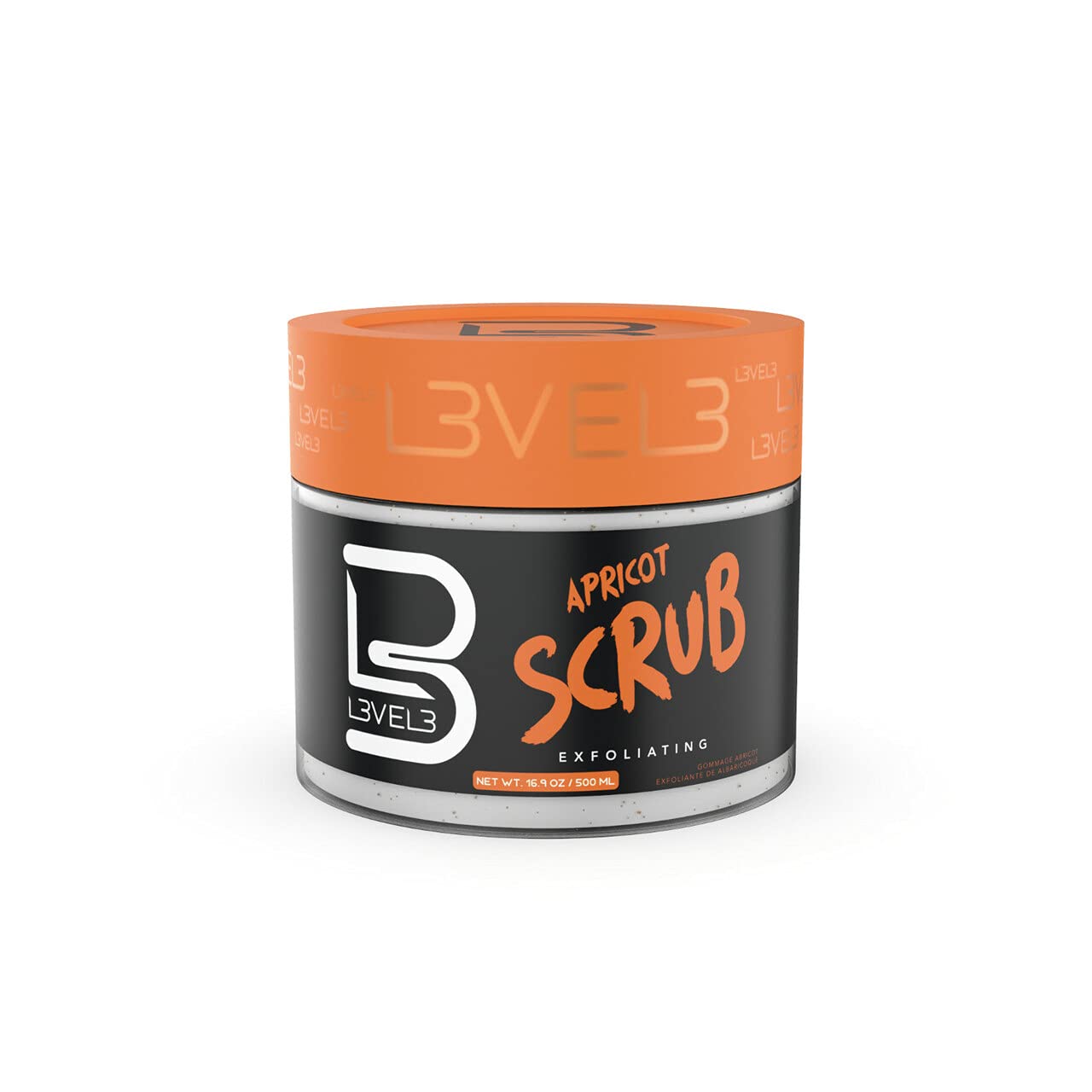 L3 apricot facial scrub front packaging showing brand and volume benefits