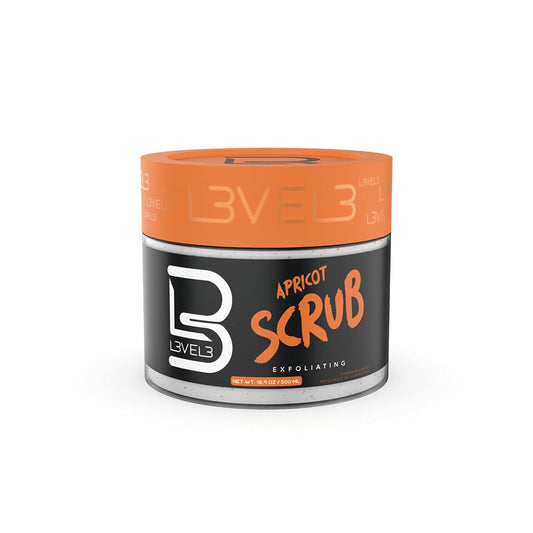 L3 apricot facial scrub front packaging showing brand and volume benefits