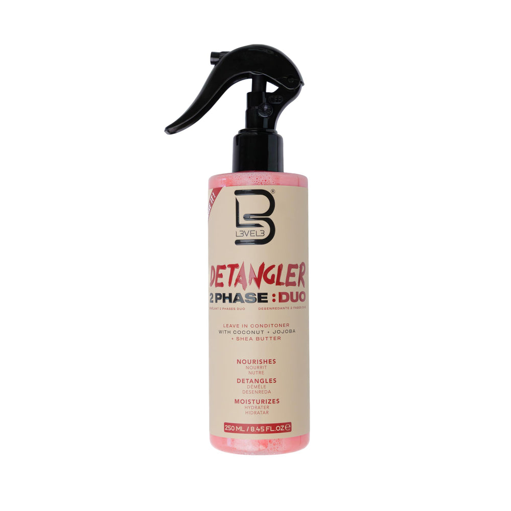 L3 front bottle detangler spray showing label for instant slip and hydration