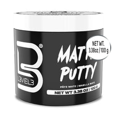 Split before-and-after hair image showing L3 putty styling improvement