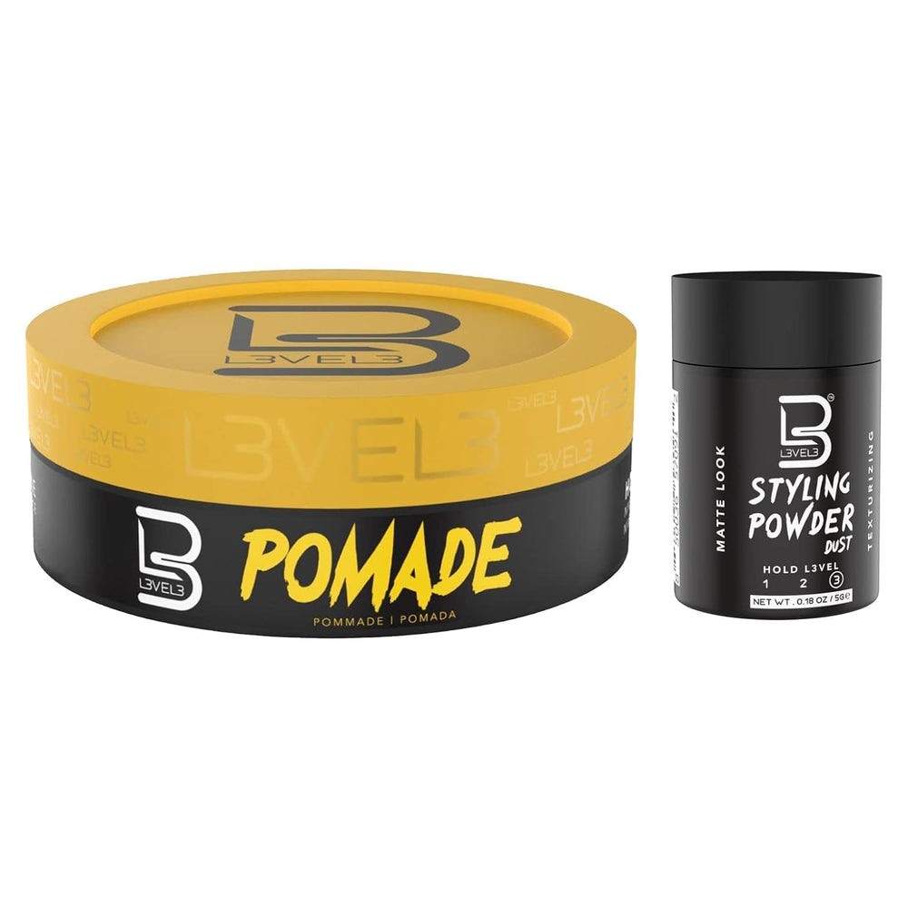 L3 pomade front view showing compact jar and sleek branding for easy storage