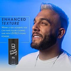 Model styled with L3 pomade showing firm hold and high-gloss hairstyle