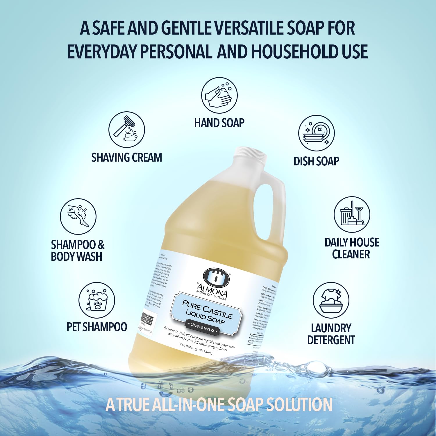 La Almona bottle used to refill sink dispenser for low-waste benefit