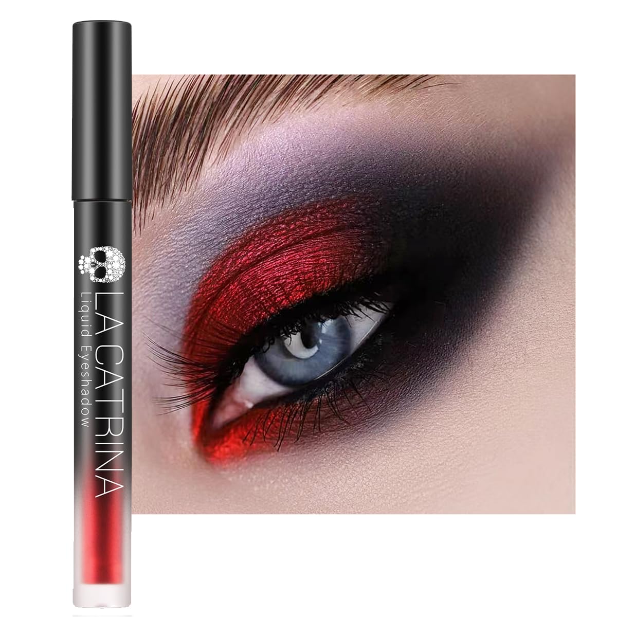 La Catrina front packaging of liquid red metallic #07 showing rich color and benefit: bold payoff