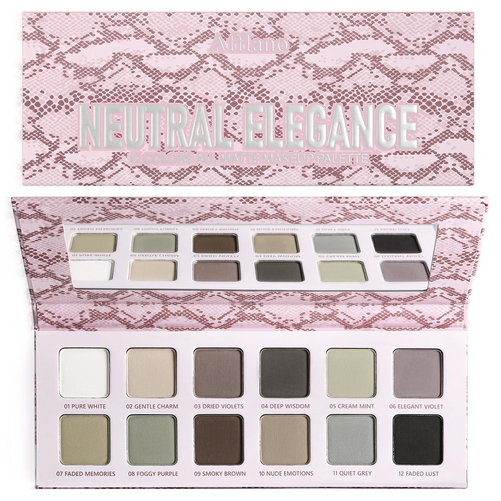 La Catrina palette front view showing 12 cool matte shades and easy layout benefit
